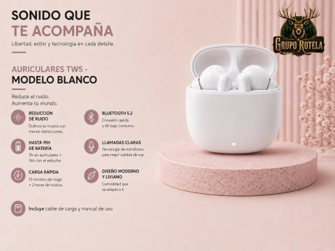 Auriculares Inalámbricos TWS Bluetooth 5.2 con Estuche blanco