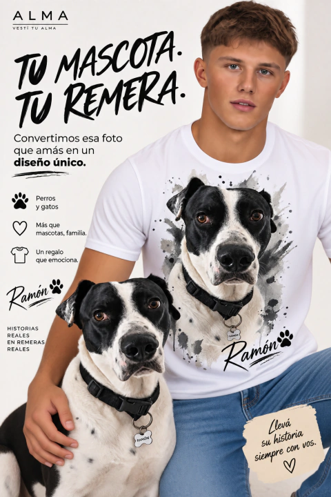 Remera Personalizada con Tu Mascota | Perro o Gato | 100% Algodón Premium