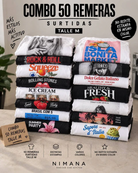 COMBO 50 REMERAS ESTAMPADAS