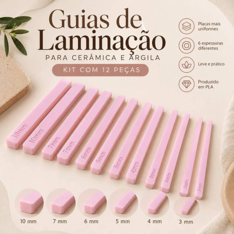 Kit Guia de Laminação para Cerâmica Argila Guia de Rolo 3 a 10mm 12 Peças
