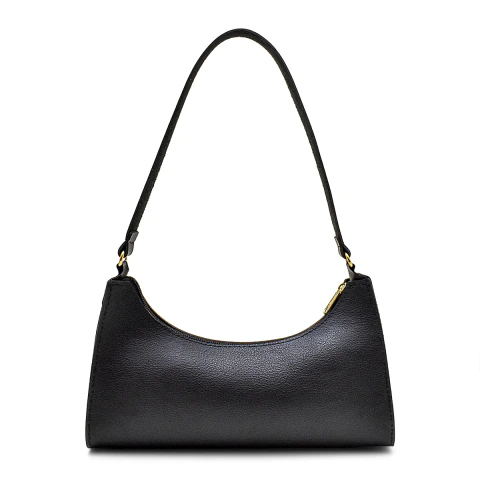 Bolsa Feminina Pequena Preta de ombro Modelo Baguete em Couro Uso de Lado Lateral Casual e Elegante
