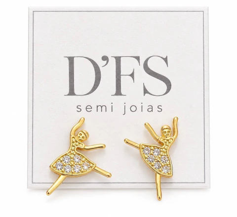 Brinco bailarina dourado com pedras zircônias