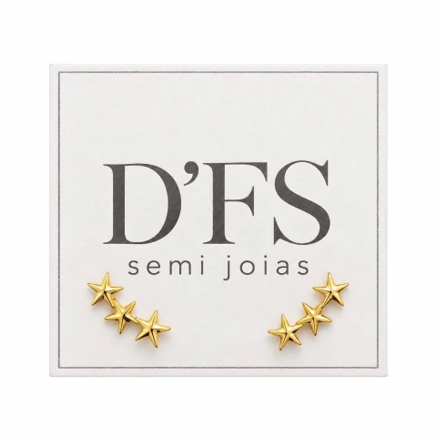 Brinco ear cuff três estrelas dourado