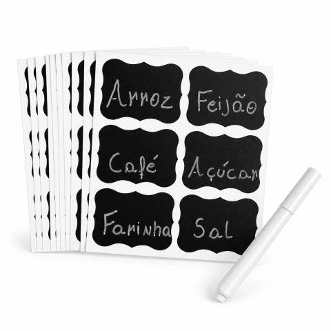 Kit 60 Etiquetas Lousa para Potes e Temperos com Caneta