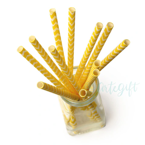 Canudo De Papel Chevron Amarelo- Pacote Com 25 Unidades