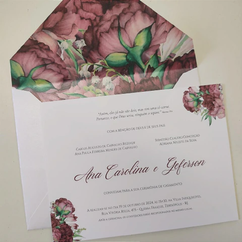 Convite Casamento Forrado Orquídea Fucsia