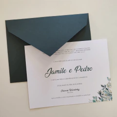 Convite Casamento Envelope Verde Escuro Folhagem