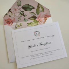 Convite Casamento Forrado Floral Rosê