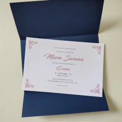 Convite 15 anos / Debutante Azul Escuro com rosê meia pérola