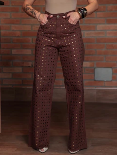 Calça Jeans Marrom Aplicações - comprar online