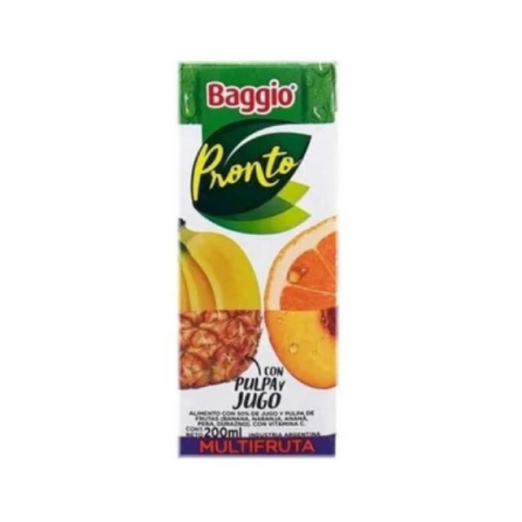 Jugo multifruta Baggio Pronto 200ml + Alfajor Jorgito