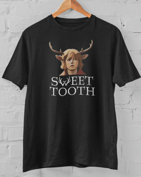 Camiseta preta com o logo da série Sweet Tooth
