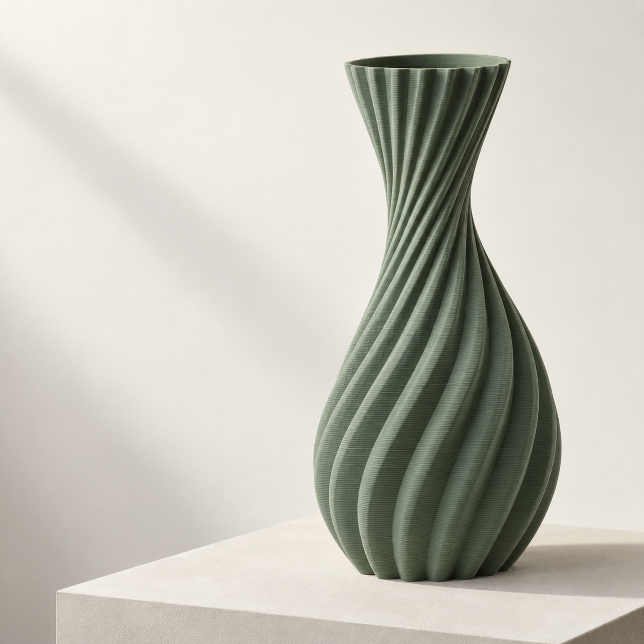 Criação ilustrativa: peça escultural verde sálvia com textura de impressão 3D