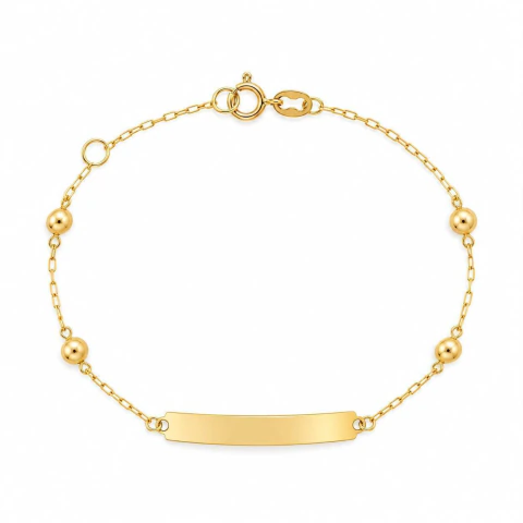 Pulseira Infantil Chapa com 4 Bolinhas em Ouro 18k – 15cm