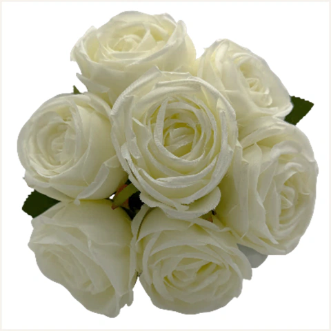 Rosa Buquê 7 Hastes - 7 Flores Tecido Cor Branco - 30Cm - MG3479A