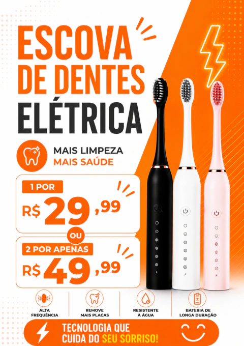 Escova de Dente Elétrica com 4 Refil Recarregável