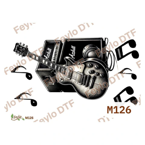 Lámina DTF Guitarra Eléctrica, Amplificador y Notas M126