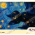 Lámina DTF Gato Negro en Noche Estrellada M250 - comprar online