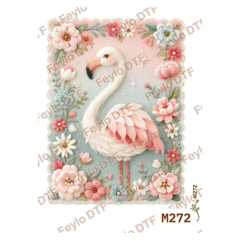Lámina DTF Cisne Rosa con Flores en Relieve M272