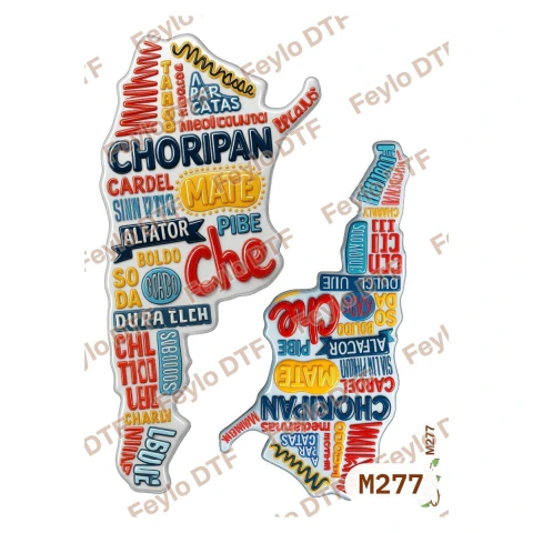 Lámina DTF Mapa Argentino Tipográfico Choripán M277