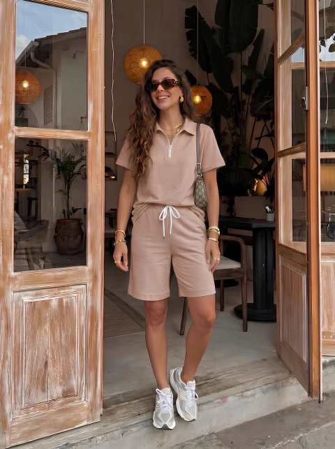 Conjunto Mencia em Moletinho com Blusa Polo e Bermuda