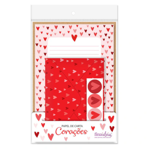 Papel de Carta 4 Fls e 4 Envelopes Coração 1736 - Fina Ideia