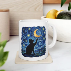 Taza Gato Estilo Van Gogh Noche Estrellada - Taza Cerámica 325ml - Regalo para Amantes de los Gatos - Diseño Artístico en internet