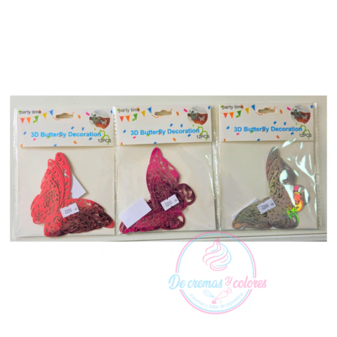 Adorno Mariposa Metalizada 3D 6 piezas