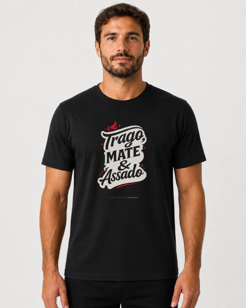 Camiseta Trago, Mate e Assado