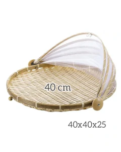 CESTO PORTA PÃO E BOLO BAMBU COM COBERTURA RETRÁTIL - 40CM - COBRE BOLO