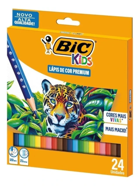 Lápis De Cor Premium Bic Kids 24 Cores Macio E Fácil Apontar Colirido