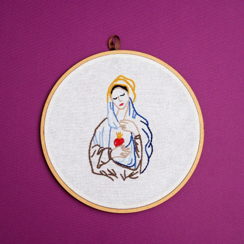 Bastidor Bordado à Mão – Imaculado Coração de Maria