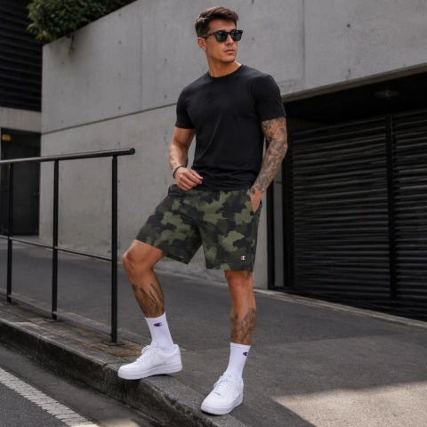 Bermuda Masculina Verde Camuflada Bolso Casual Academia Treino Corrida Champion Original