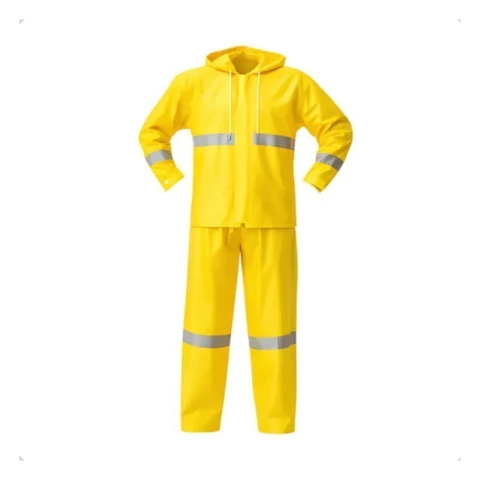 Conjunto Impermeável Pioneira de Nylon Amarelo Jaqueta e Calça com Faixas Refletivas