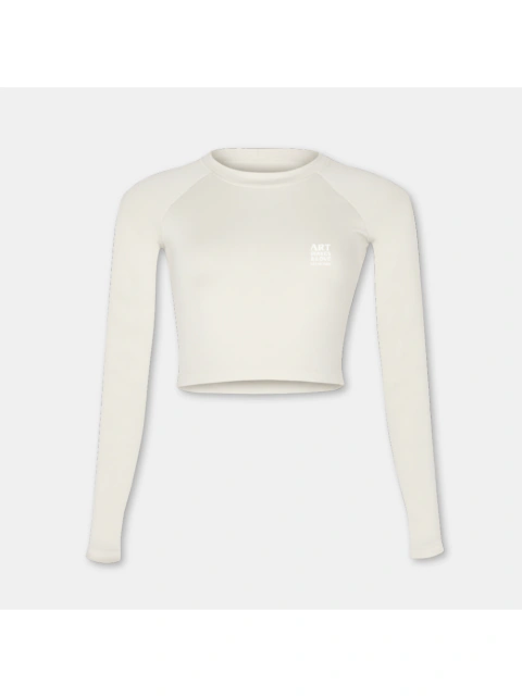 Blusa Cropped manga longa Off White Art, Waves & Love