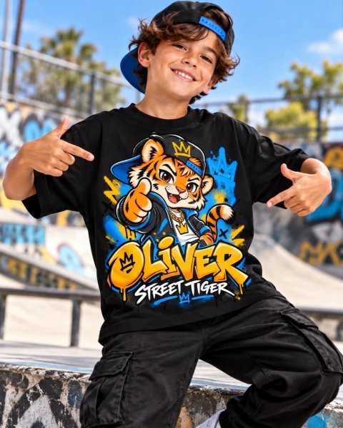 Camiseta Infantil Oliver Street Tiger Preta
