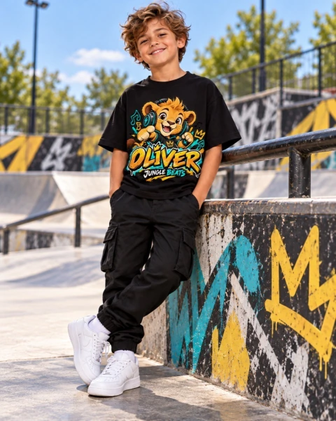 Camiseta Infantil Oliver Jungle Beats Preta