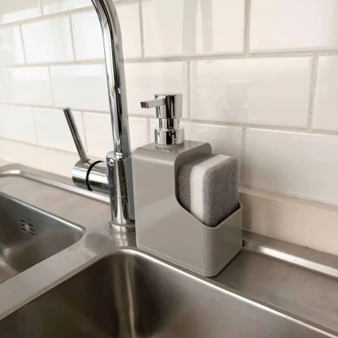 Dispenser Detergente con Porta Esponja + Esponja – Gris