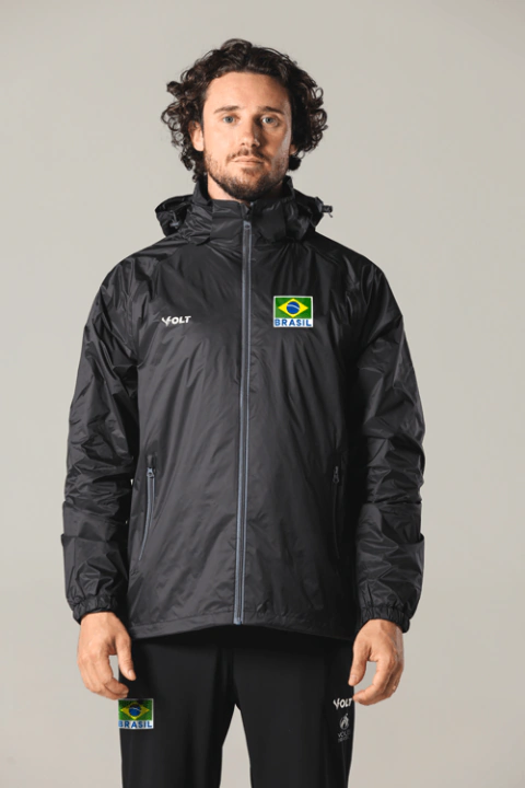 Corta Vento Vôlei Brasil Oficial Masculino Preto Volt