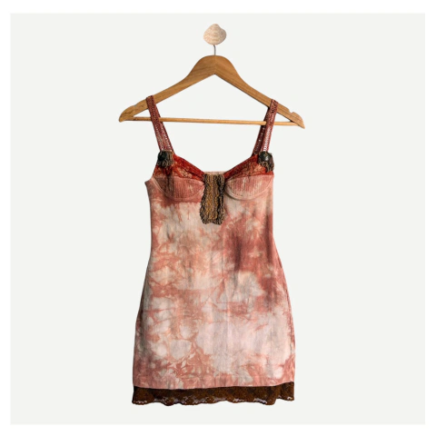 Feitiço de Argila · Vestido vintage tie-dye com franjas