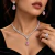 Conjunto Feminino 3 Peças Colar Gota Brincos Anel Coração Rosa Prata Brilhante