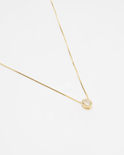 Colar Oval com Zircônia Banhado a Ouro 18k
