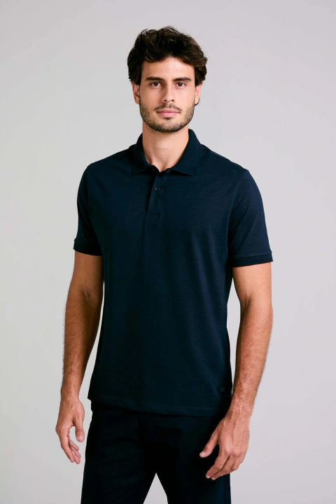 Camisa Polo Básica Supreme Cotton Comfort - Azul Marinho