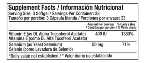Vitamina E 400 Iu Selenio 100 Softgels - Healthy America Natural