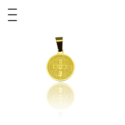 Pingente Medalha Declaração de São Bento Dourado em Aço Premium 316L