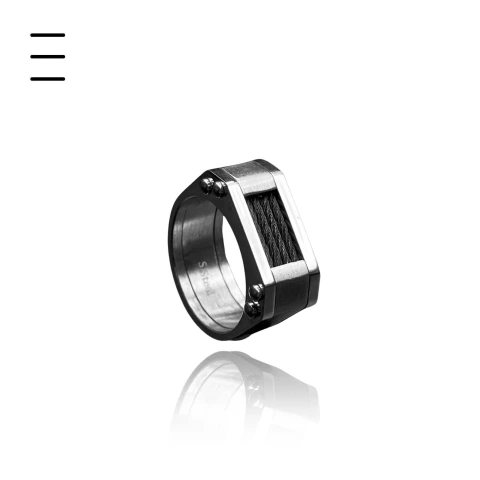 Anel Preto e Prateado em Aço Premium 316L
