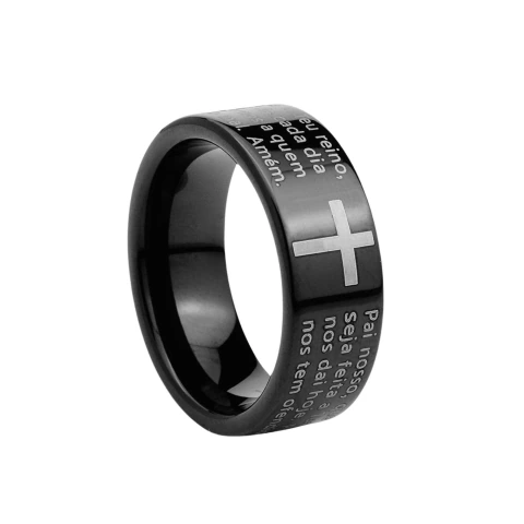 Anel Masculino Pai Nosso Preto em Tungstênio