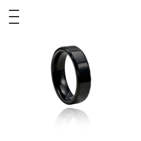 Anel Preto com Borda Diamantada em Aço Premium 316L