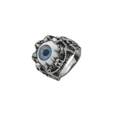 Anel Masculino Olho Realista Azul em Aço Premium 316L