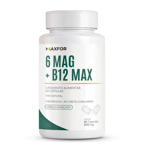 6 Mag + B12 Max MAXFOR — 6 Fontes de Magnésio + B12 — 60 Cápsulas